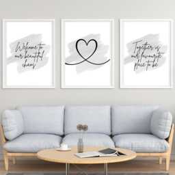 Set Of 3 Home Prints - Grey Together Is Our Favourite Place To Be Welcome Beautiful Chaos - thumbnail 2