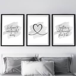 Set Of 3 Home Prints - Grey Together Is Our Favourite Place To Be Welcome Beautiful Chaos - thumbnail 1
