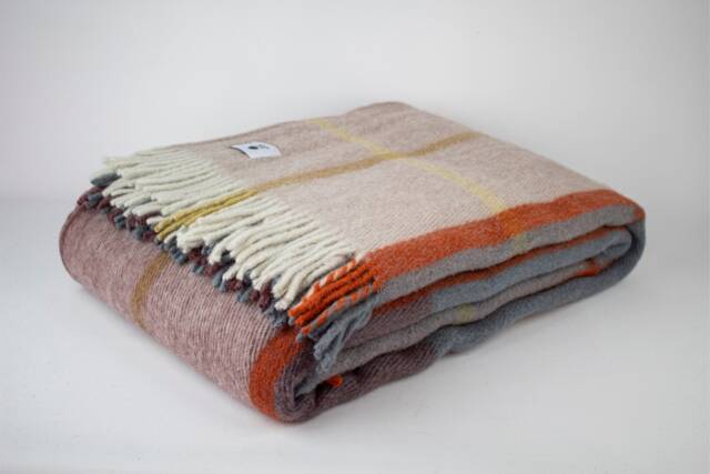 Green - Purple Plaid Wool Blanket Queen Size Chunky Knit Throw, - 78.5''86.5'' - image 1