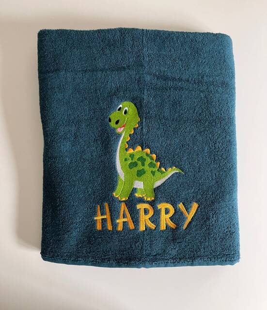 Personalised Dinosaur Towel/Childrens Gift Hand Bath Sheet Time New Baby - image 1