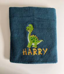Personalised Dinosaur Towel/Childrens Gift Hand Bath Sheet Time New Baby - thumbnail 1