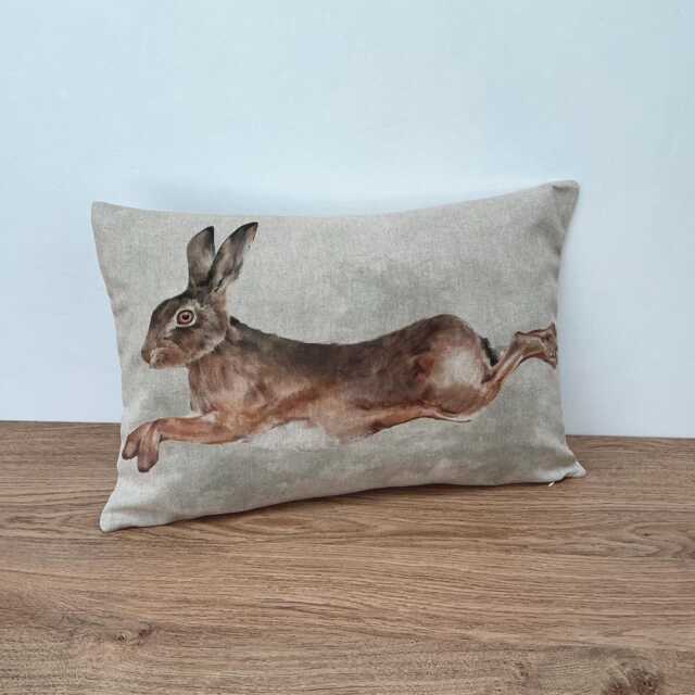 Leaping Hare Bolster Cushion Cover Vintage Linen Look Fabric 12x18 Inch