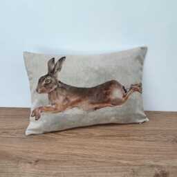 Leaping Hare Bolster Cushion Cover Vintage Linen Look Fabric 12x18 Inch - thumbnail 1