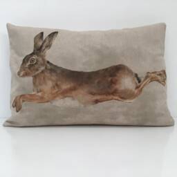 Leaping Hare Bolster Cushion Cover Vintage Linen Look Fabric 12x18 Inch - thumbnail 2