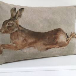 Leaping Hare Bolster Cushion Cover Vintage Linen Look Fabric 12x18 Inch - thumbnail 4