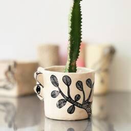 ??tmun 1, Handmade Modern Planter Indian Gond Art Contemporary Home Decor - thumbnail 3