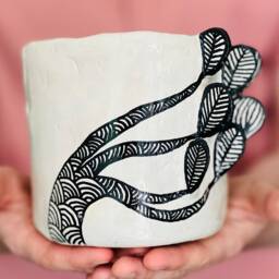 ??tmun 1, Handmade Modern Planter Indian Gond Art Contemporary Home Decor - thumbnail 2