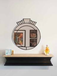 Art Deco Round Wall Mirror Handmade Vintage Style - 27.5x23 Inches