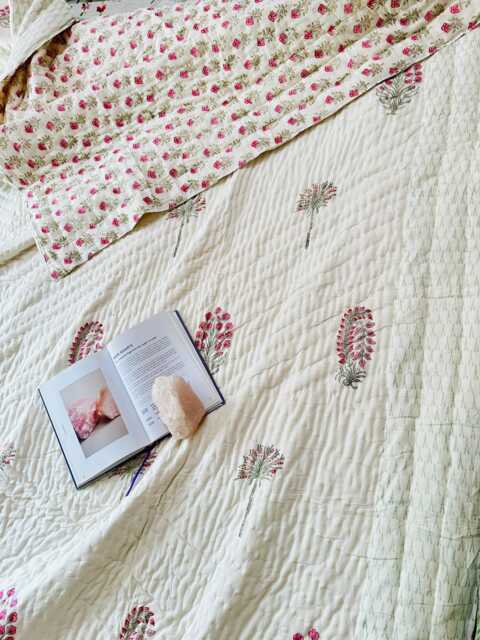 Hand Block Print Cotton Quilt Reversible Floral Jaipuri Bedspread - image 1