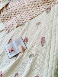 Hand Block Print Cotton Quilt Reversible Floral Jaipuri Bedspread - thumbnail 1