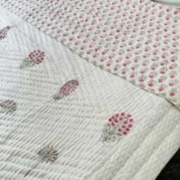 Hand Block Print Cotton Quilt Reversible Floral Jaipuri Bedspread - thumbnail 2