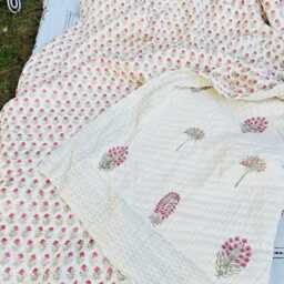 Hand Block Print Cotton Quilt Reversible Floral Jaipuri Bedspread - thumbnail 3