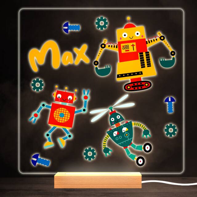Cute Robots Colourful Square Personalised Gift Warm White Led Lamp Night Light - Bedroom - image 1