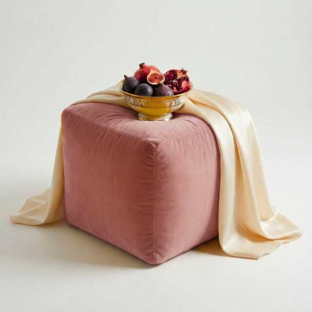 Rose Pink Velvet Ottoman Pouf Plush Beanbag Footstool, 5 Sizes - image 1