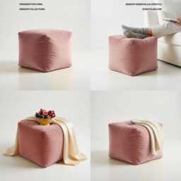 Rose Pink Velvet Ottoman Pouf Plush Beanbag Footstool, 5 Sizes - thumbnail 3