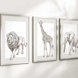 Safari Elephant Giraffe Lion Animal Baby Girls Boys A4 Or A3 Nursery Unframed Personalised Prints Unisex Neutral Boho Beige Green Jungle - thumbnail 2