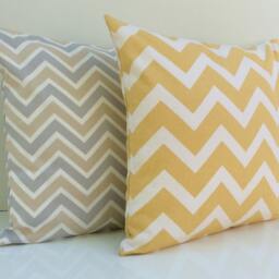 Yellow Ochre, Gray & Off White Pillow, Throw Pillow Cover, Decorative Cushion Covers, Pillowcase, Accent Chevron, Cotton - thumbnail 3