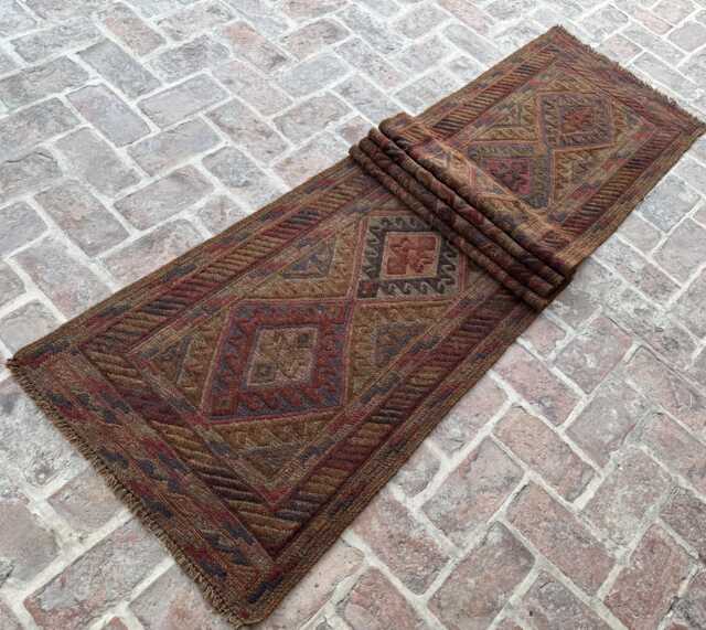2'4x12'2 Turkmen Runner Rug - Vintage Hand-Knotted Wool Moshwani , Oriental Cozy Geometric Design Kitchen Hallway - image 1