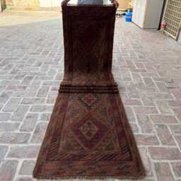 2'4x12'2 Turkmen Runner Rug - Vintage Hand-Knotted Wool Moshwani , Oriental Cozy Geometric Design Kitchen Hallway - thumbnail 2