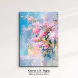 Abstract Floral Wall Art Print Blush Pink Peony Bouquet Pastel Teal Modern Canvas Or Black Framed Decor For Living Room - thumbnail 2