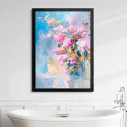 Abstract Floral Wall Art Print Blush Pink Peony Bouquet Pastel Teal Modern Canvas Or Black Framed Decor For Living Room - thumbnail 4