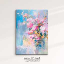 Abstract Floral Wall Art Print Blush Pink Peony Bouquet Pastel Teal Modern Canvas Or Black Framed Decor For Living Room - thumbnail 3