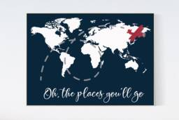 Navy World Map Nursery Decor Travel Theme Wall Art - thumbnail 1