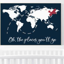 Navy World Map Nursery Decor Travel Theme Wall Art - thumbnail 2