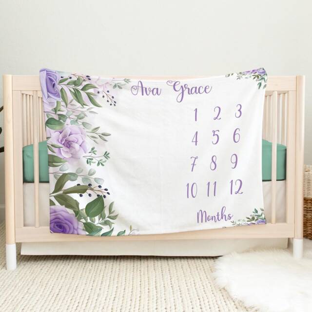 Personalized Baby Milestone Blanket, Month Girl Blanket With Name, Custom Shower Gift, Track Growth - image 1