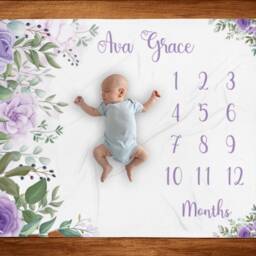 Personalized Baby Milestone Blanket, Month Girl Blanket With Name, Custom Shower Gift, Track Growth - thumbnail 2