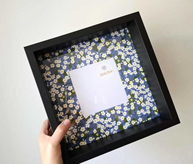 Square 27cm White/Black Box Photo Frame With Liberty Of London Fabric Plexiglass Wall & Tabletop Standing - image 1