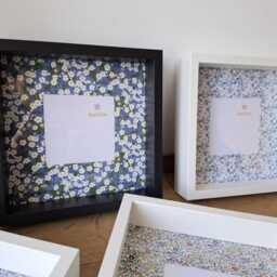 Square 27cm White/Black Box Photo Frame With Liberty Of London Fabric Plexiglass Wall & Tabletop Standing - thumbnail 2