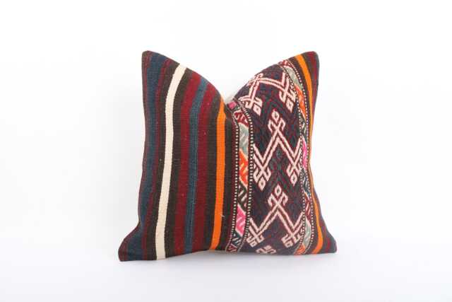Vintage Kilim Pillow Cover Handwoven Wool Ethnic Cushion - 16x16 - image 1
