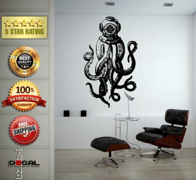 Jellyfish Octopus Sea Ocean Water Fish Creature Scuba Helmet Long Tentacles Wall Window Sticker Decal Vinyl Silhouette Decor L1855 - image 1