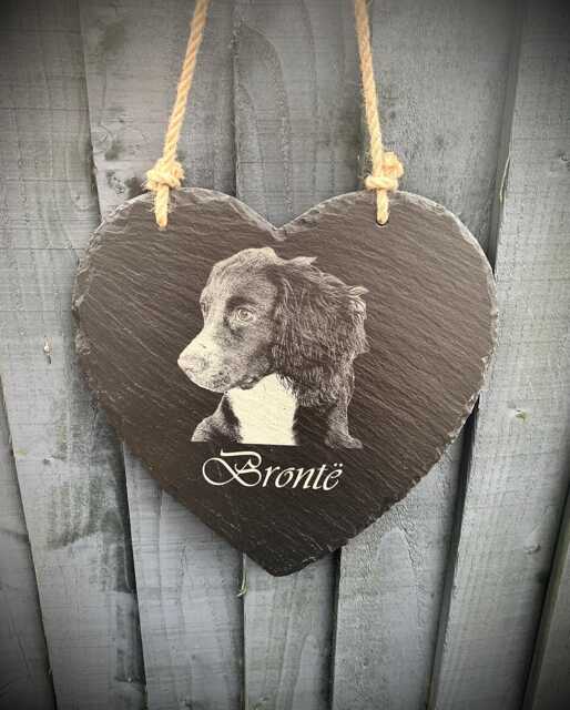 Photo Engraved Slate Heart, Personalised Etched Pets, Dogs, Cat, Pictures Of Family, Gift, Memorial, Grave, Fathers, Wall Hanging - image 1