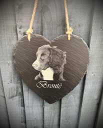 Photo Engraved Slate Heart, Personalised Etched Pets, Dogs, Cat, Pictures Of Family, Gift, Memorial, Grave, Fathers, Wall Hanging - thumbnail 1