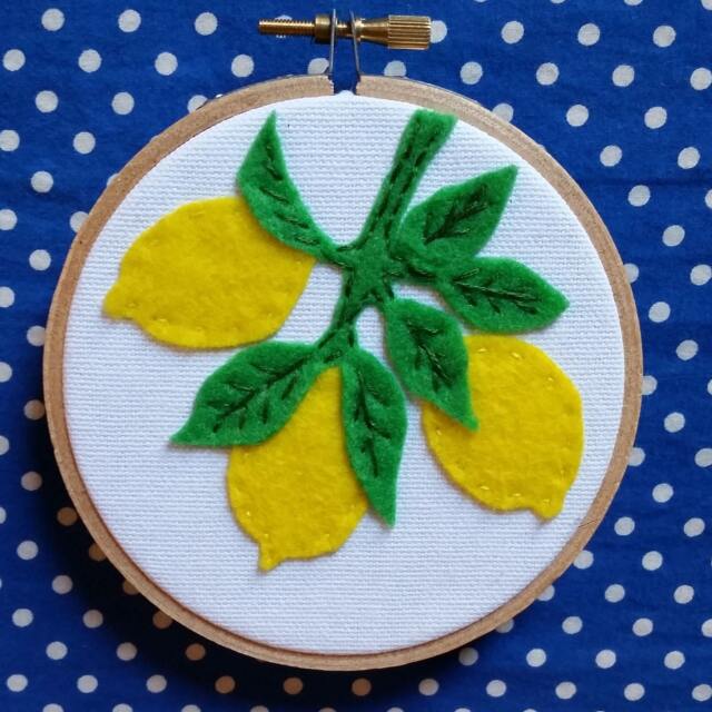 Lemon Wall Hanging. Handmade Fruit Kitchen Decor in Embroidery Hoop - image 1