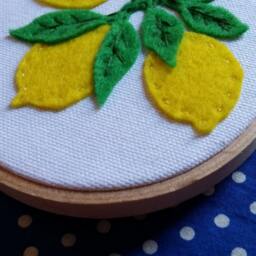 Lemon Wall Hanging. Handmade Fruit Kitchen Decor in Embroidery Hoop - thumbnail 2