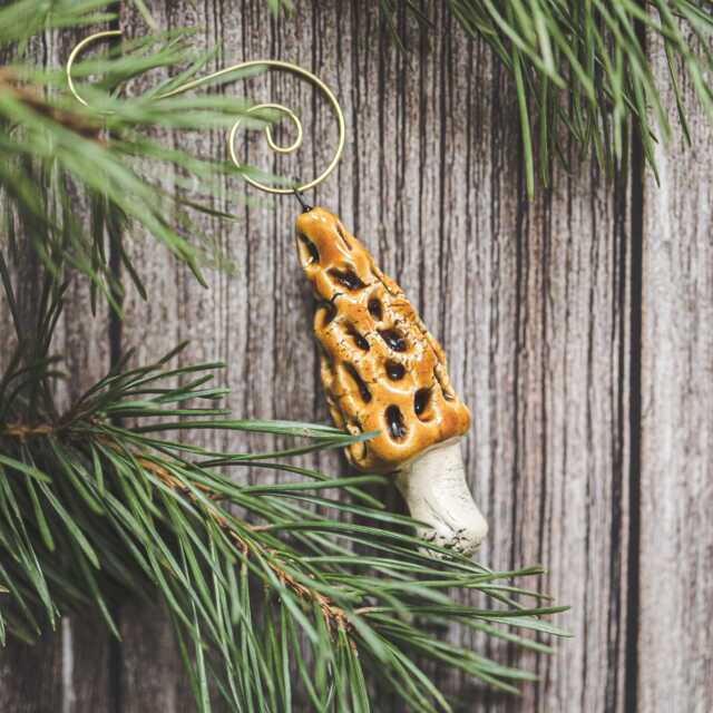Ceramic Gyromitra Mushroom Ornament - False Morel Christmas Tree Handmade Decoration, Forest Style Pottery - image 1