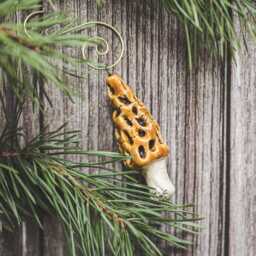 Ceramic Gyromitra Mushroom Ornament - False Morel Christmas Tree Handmade Decoration, Forest Style Pottery