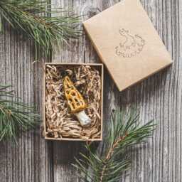 Ceramic Gyromitra Mushroom Ornament - False Morel Christmas Tree Handmade Decoration, Forest Style Pottery - thumbnail 4