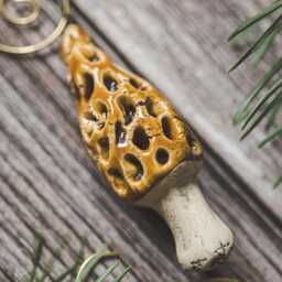Ceramic Gyromitra Mushroom Ornament - False Morel Christmas Tree Handmade Decoration, Forest Style Pottery - thumbnail 2