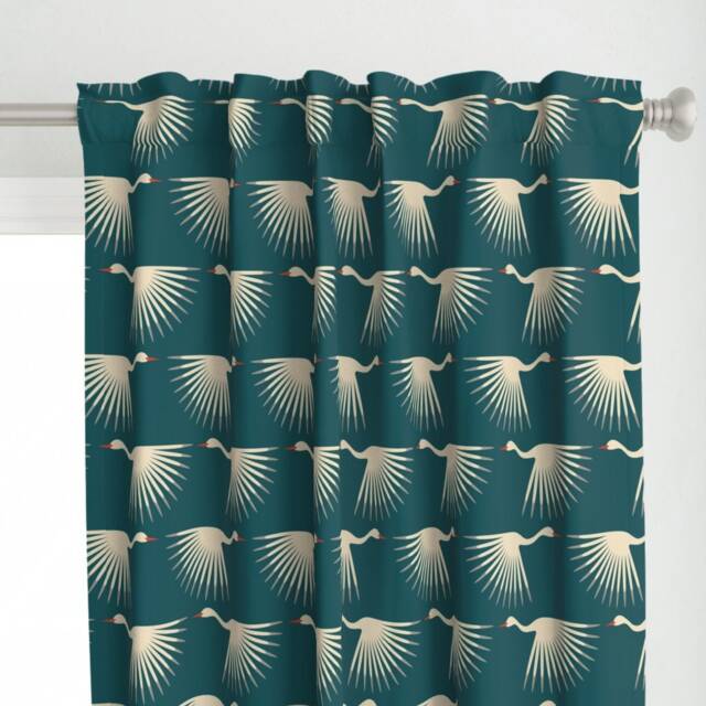 Birds Curtain Panel - Teal Art Deco Crane Fly Long Neck Wings Sunburst Animal Swan Custom Cranes By Katerhees - image 1