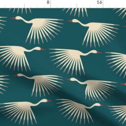 Birds Curtain Panel - Teal Art Deco Crane Fly Long Neck Wings Sunburst Animal Swan Custom Cranes By Katerhees - thumbnail 4