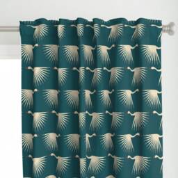 Birds Curtain Panel - Teal Art Deco Crane Fly Long Neck Wings Sunburst Animal Swan Custom Cranes By Katerhees