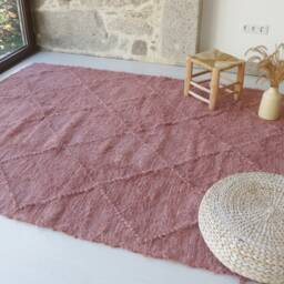 Large Recycled Linen Pink Carpet 180x250 cm, Area Rug, Living Room Carpet, Bohemian Farmhouse Decor, Boho Minimal Decor - thumbnail 3