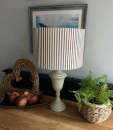 French Ticking Blue Lampshade. Bespoke. Handmade Table Or Pendant Shades in 20cm, 30cm 40cm