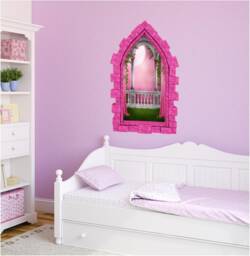 Fairy Tale Princess Balcony Castle Window 3D Wall Decal For Girl Bedroom Playroom Art Decor - thumbnail 1