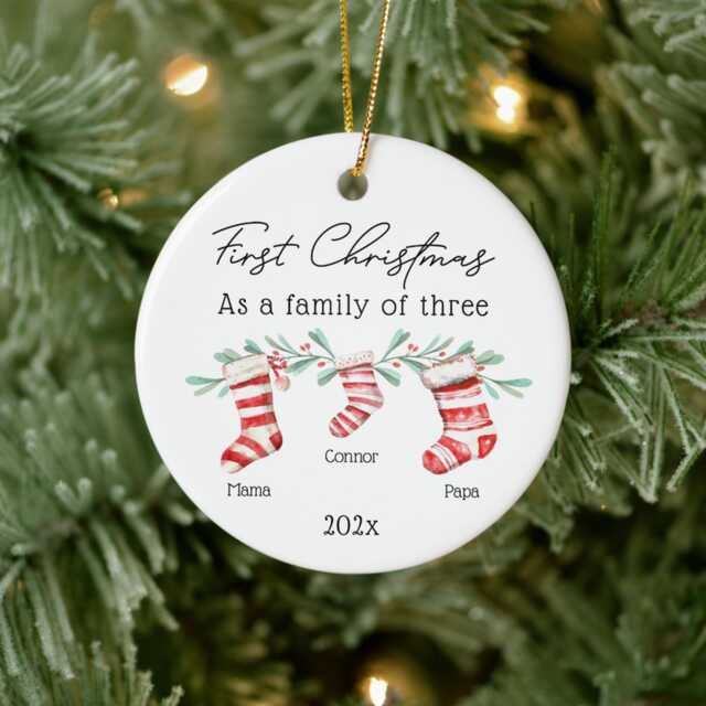 Family Of Three Christmas Stockings Baby Ornament, Of New Personalized Ornament - image 1