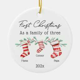 Family Of Three Christmas Stockings Baby Ornament, Of New Personalized Ornament - thumbnail 2